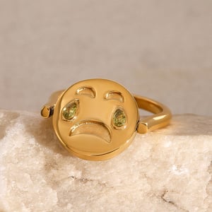 1 Piece Simple Cute Style Sad Face Shape Stainless Steel  Gold Color Inlay Rhinestones Women's Single Ring h5 